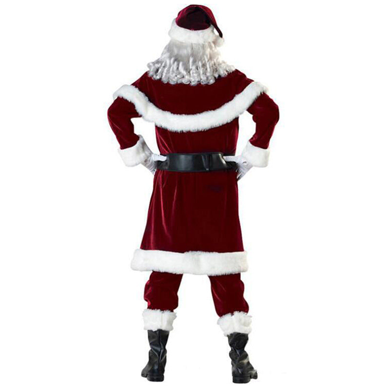 conjunto de disfraces navideños de Papá Noel y Mamá Noel en pana con peluca y barba para pareja adulto