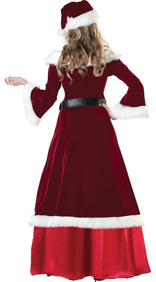 conjunto de disfraces navideños de Papá Noel y Mamá Noel en pana con peluca y barba para pareja adulto