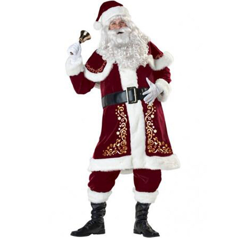 conjunto de disfraces navideños de Papá Noel y Mamá Noel en pana con peluca y barba para pareja adulto