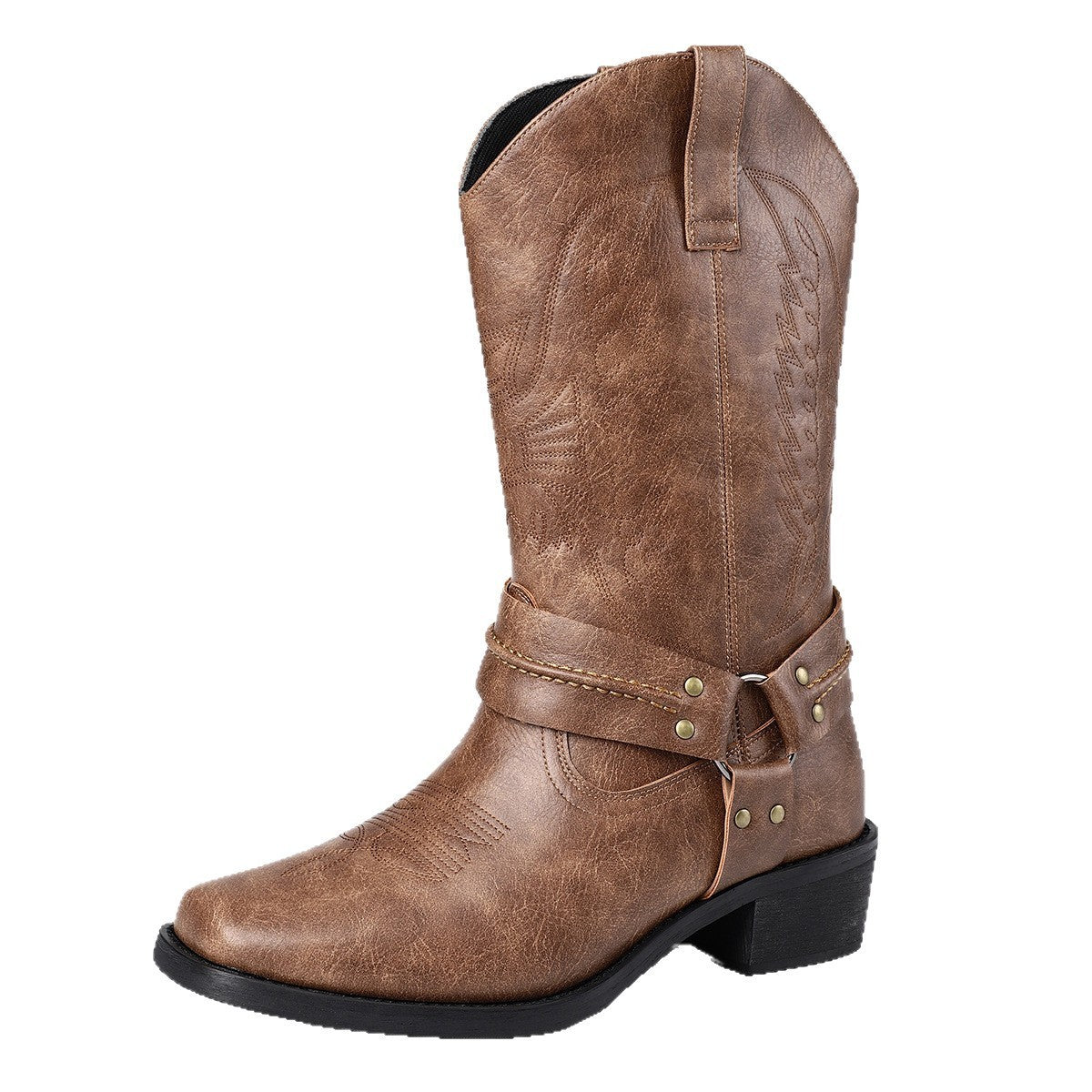 Botas de cuero para hombre – Tacón alto retro con punta cuadrada