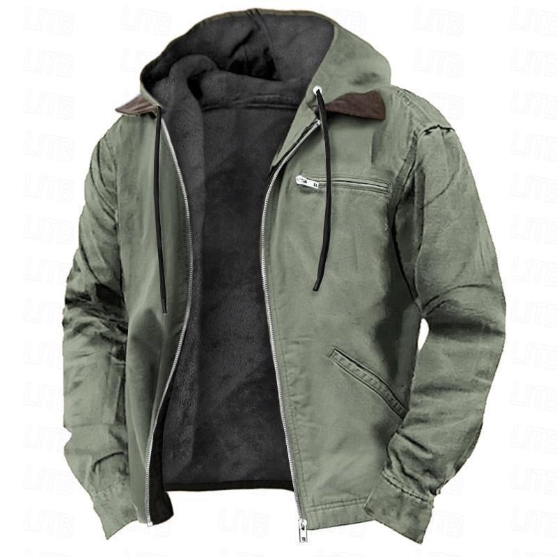 Abrigo de invierno con capucha para hombre – chaqueta cálida con cremallera y bolsillos
