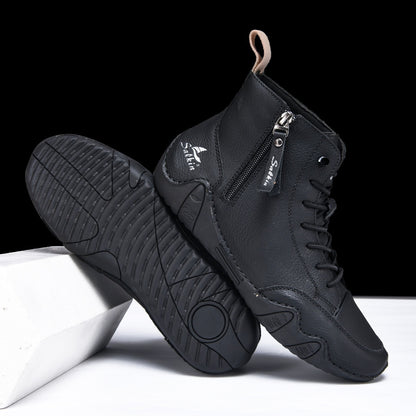 Botines altos de hombre en piel sintética — Estilo Martin artesanal con cremallera lateral