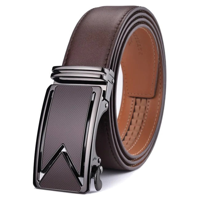 Cinturón de cuero genuino con hebilla automática “M” – estilo elegante para hombre