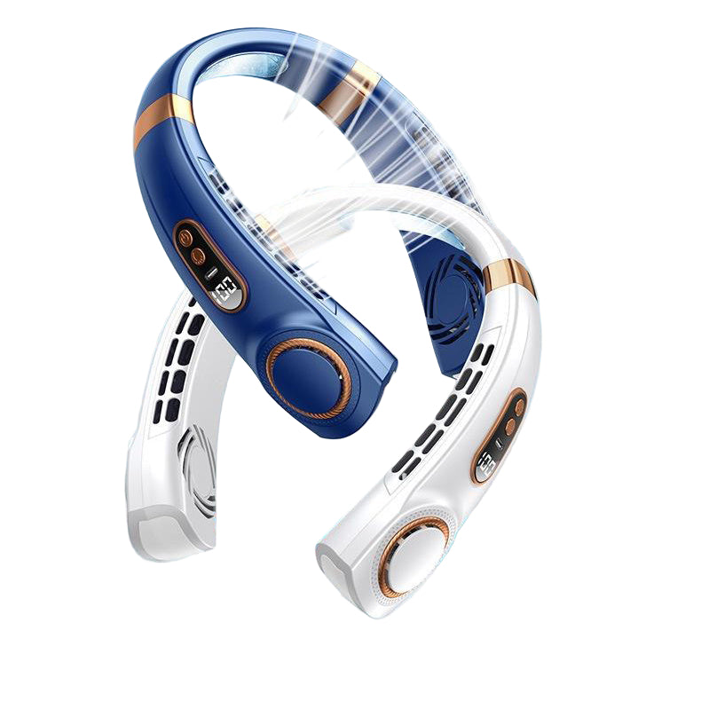 Ventilador portátil de cuello con cinco velocidades, carga USB o Tipo-C y luces LED multicolor para uso interior y exterior