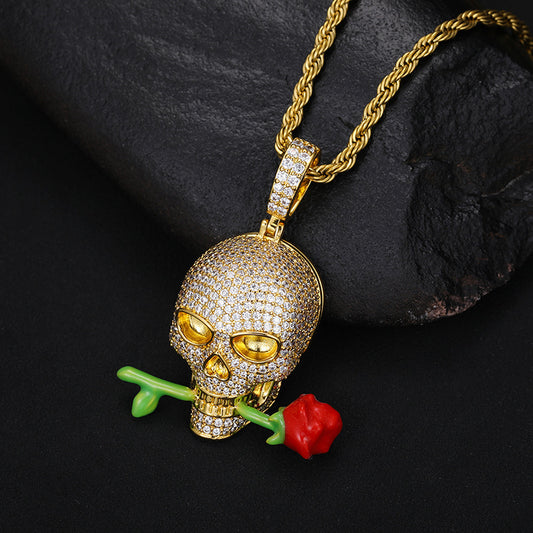 Colgante luminoso de calavera con rosa en resina epoxi 💀🌹✨