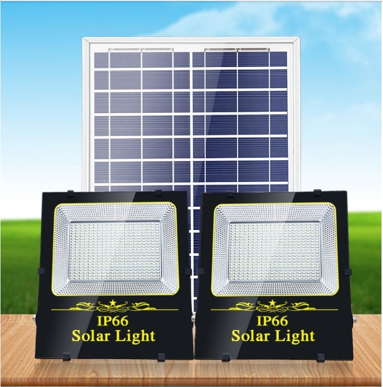 Luz Solar Exterior Industrial IP66 – Foco Impermeable con Control Remoto y Panel Solar