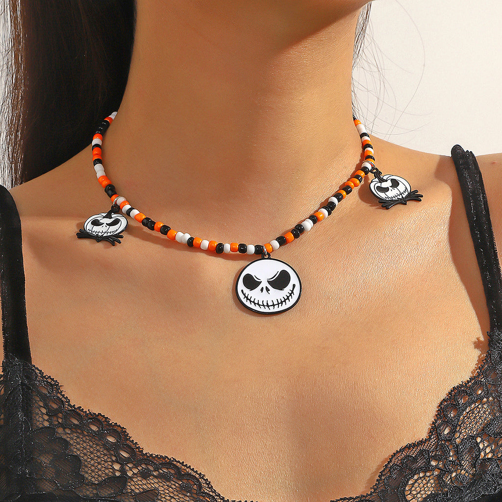 Collar Halloween con Colgante de Murciélago, Calabaza, Fantasma y Araña – Aleación de Zinc Galvanizada