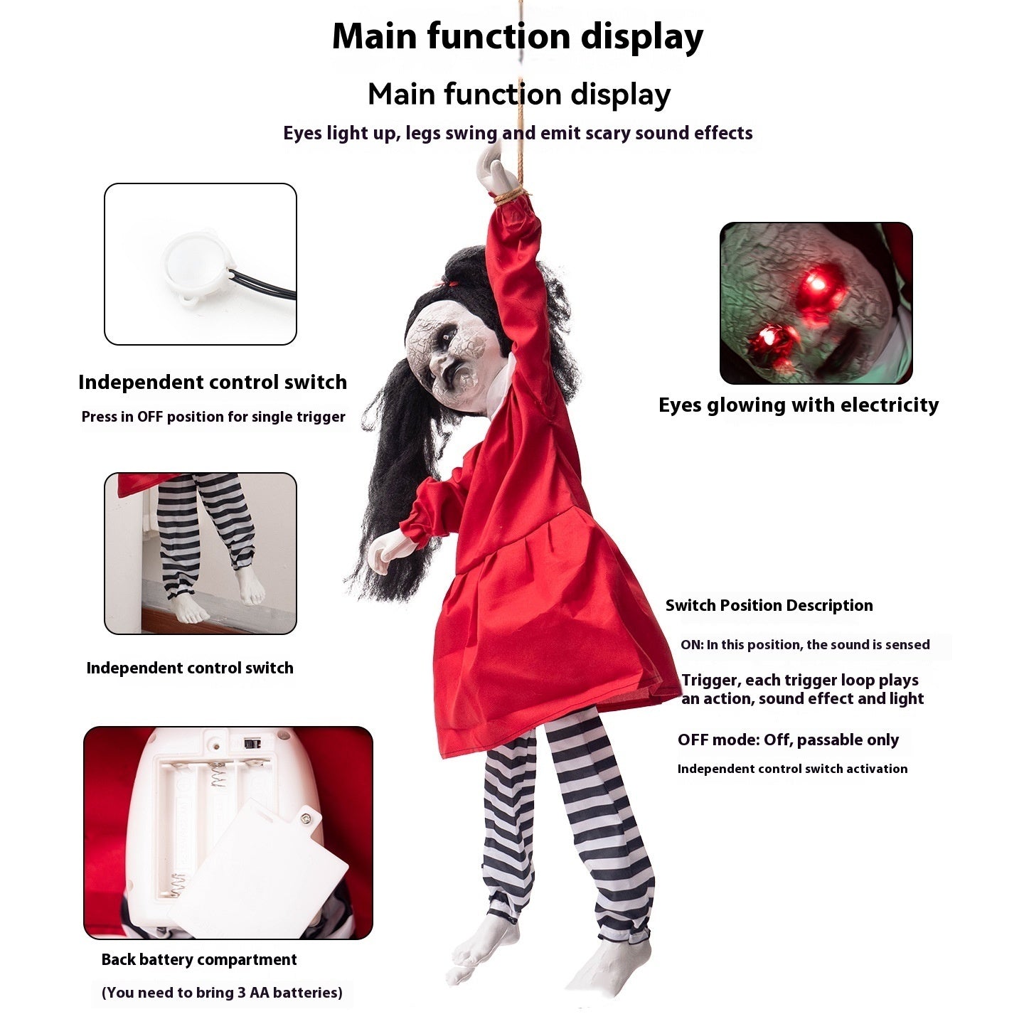 Fantasma Colgante “Niña Roja” – Decoración de Halloween con Brazos Móviles