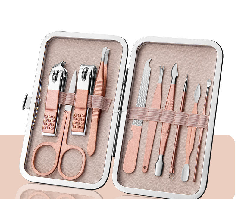 Set Profesional de Manicura y Pedicura en Acero Inoxidable con Estuche de Cuero