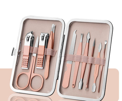 Set Profesional de Manicura y Pedicura en Acero Inoxidable con Estuche de Cuero