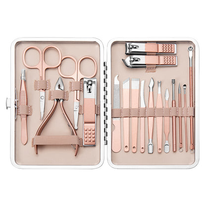 Set Profesional de Manicura y Pedicura en Acero Inoxidable con Estuche de Cuero