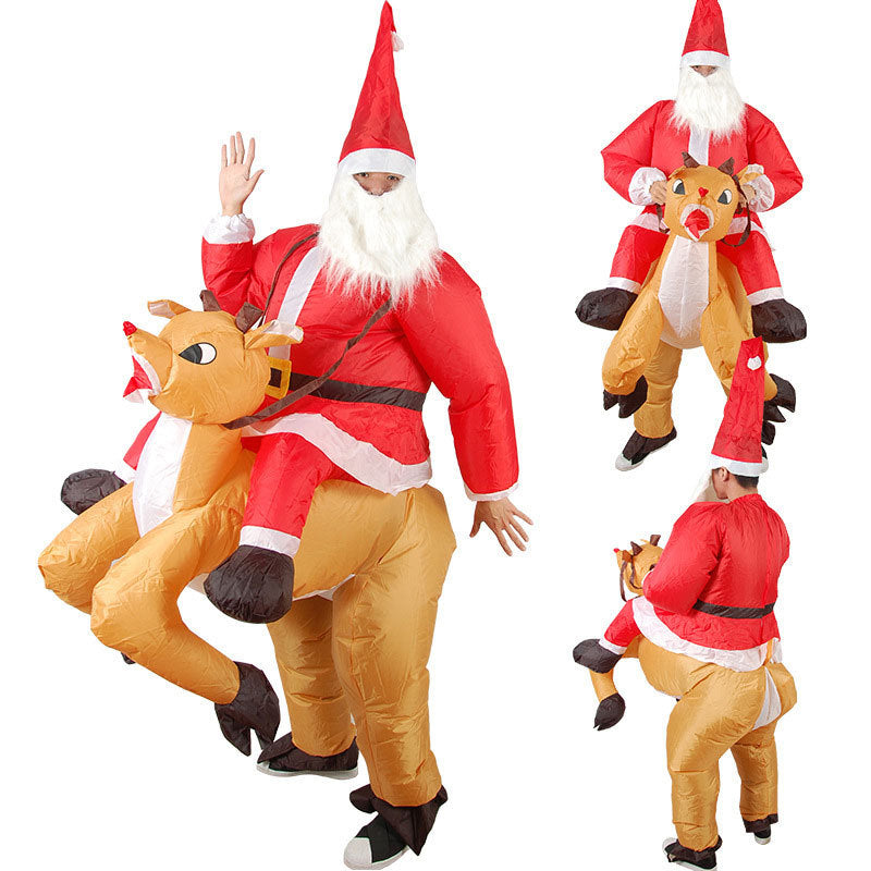 disfraz inflable de Papá Noel para adulto en poliéster impermeable con ventilador USB y ajuste para 150-190 cm