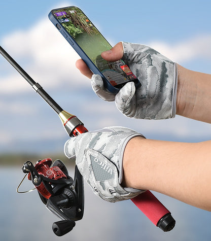 Guantes deportivos de pesca – Antideslizantes con 3 dedos libres y protección solar
