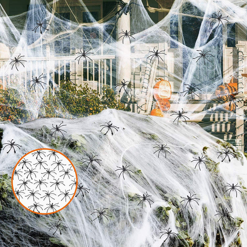 Telaraña Blanca con Arañas – Decoración Extensible de Halloween Realista