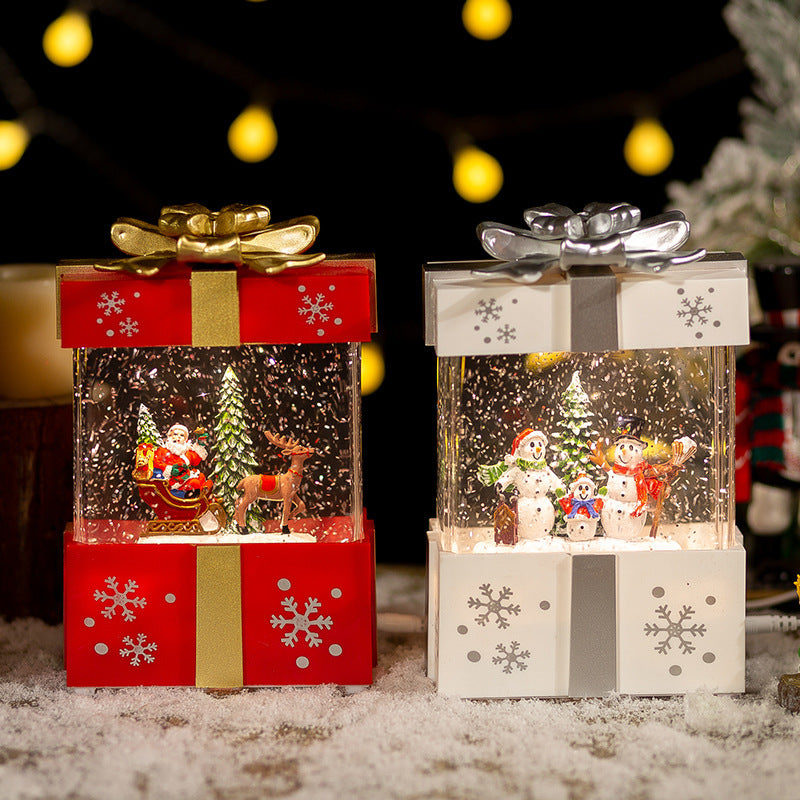 Lámpara decorativa navideña LED cálida con bola de cristal y caja de regalo con música integrada para interiores