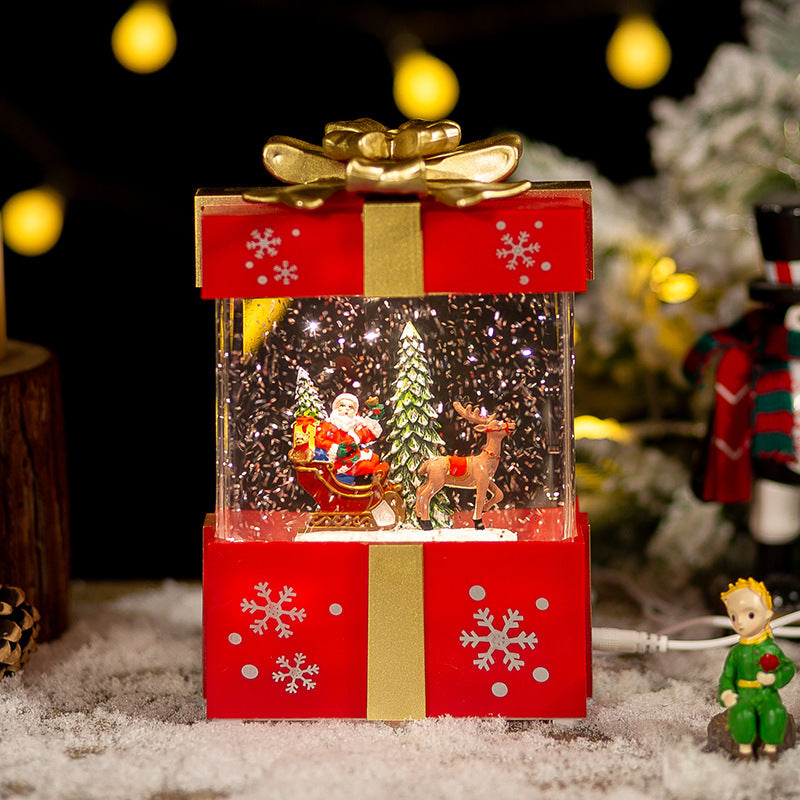 Lámpara decorativa navideña LED cálida con bola de cristal y caja de regalo con música integrada para interiores