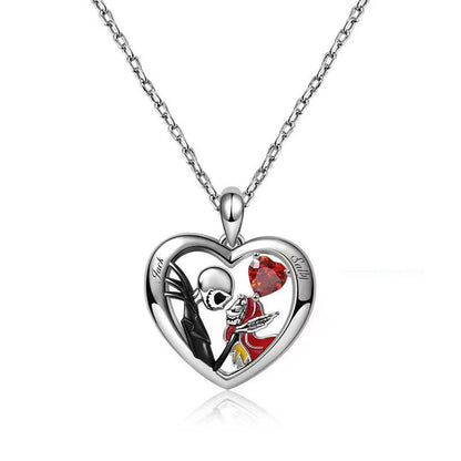 Collar Corazón y Calavera con Brillantes – Aleación Galvanizada Unisex Estilo Gótico