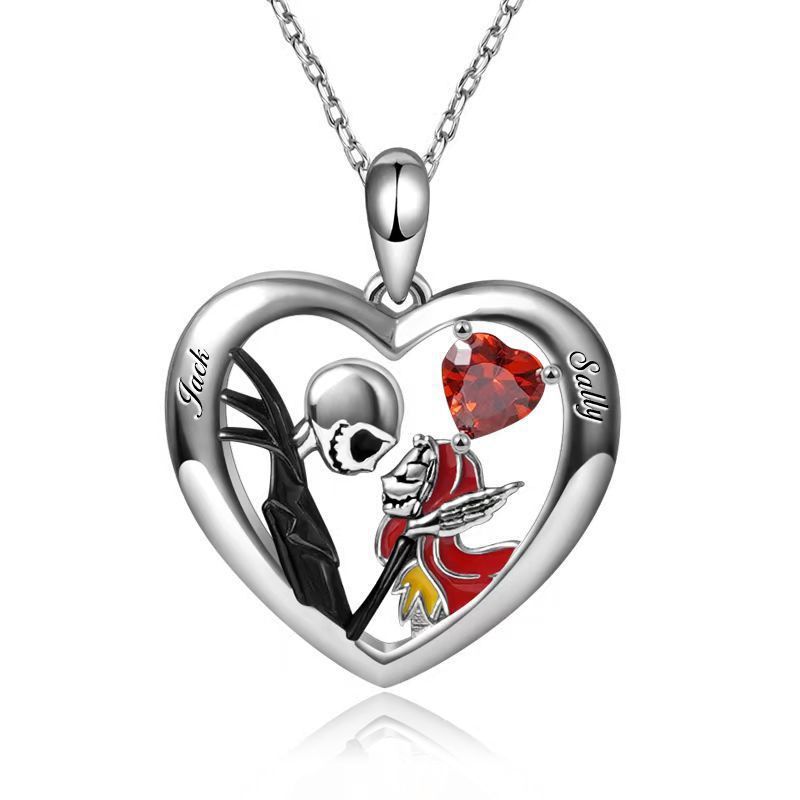 Collar Corazón y Calavera con Brillantes – Aleación Galvanizada Unisex Estilo Gótico