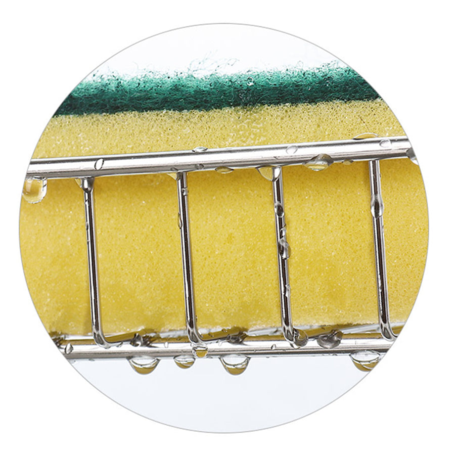 Organizador ajustable de fregadero en acero inoxidable y ABS para utensilios, esponjas y jabones.