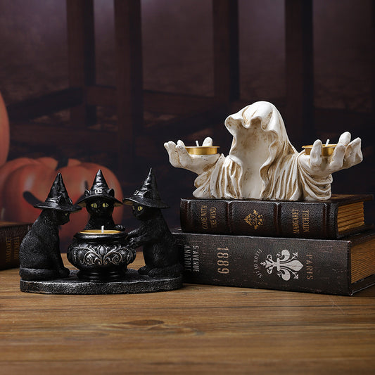 🕯️🐈‍⬛ Candelabro Decorativo de Gato Mágico 2026 – Adorno de Mesa Halloween 🎃✨