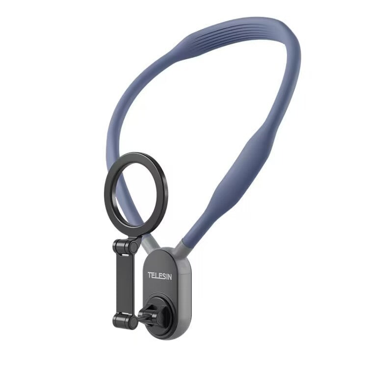 Soporte magnético para móvil tipo collar con 16 imanes de neodimio, diseño de silicona ergonómica y compatibilidad universal para grabación en perspectiva POV y uso manos libres.