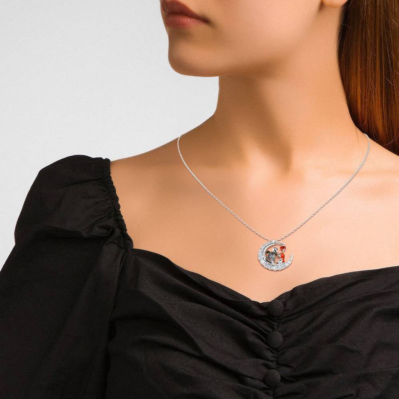 Collar Luna y Calavera con Brillantes – Aleación Galvanizada Unisex Estilo Gótico
