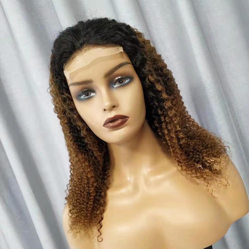 Peluca rizada e cabello humano natural con encaje