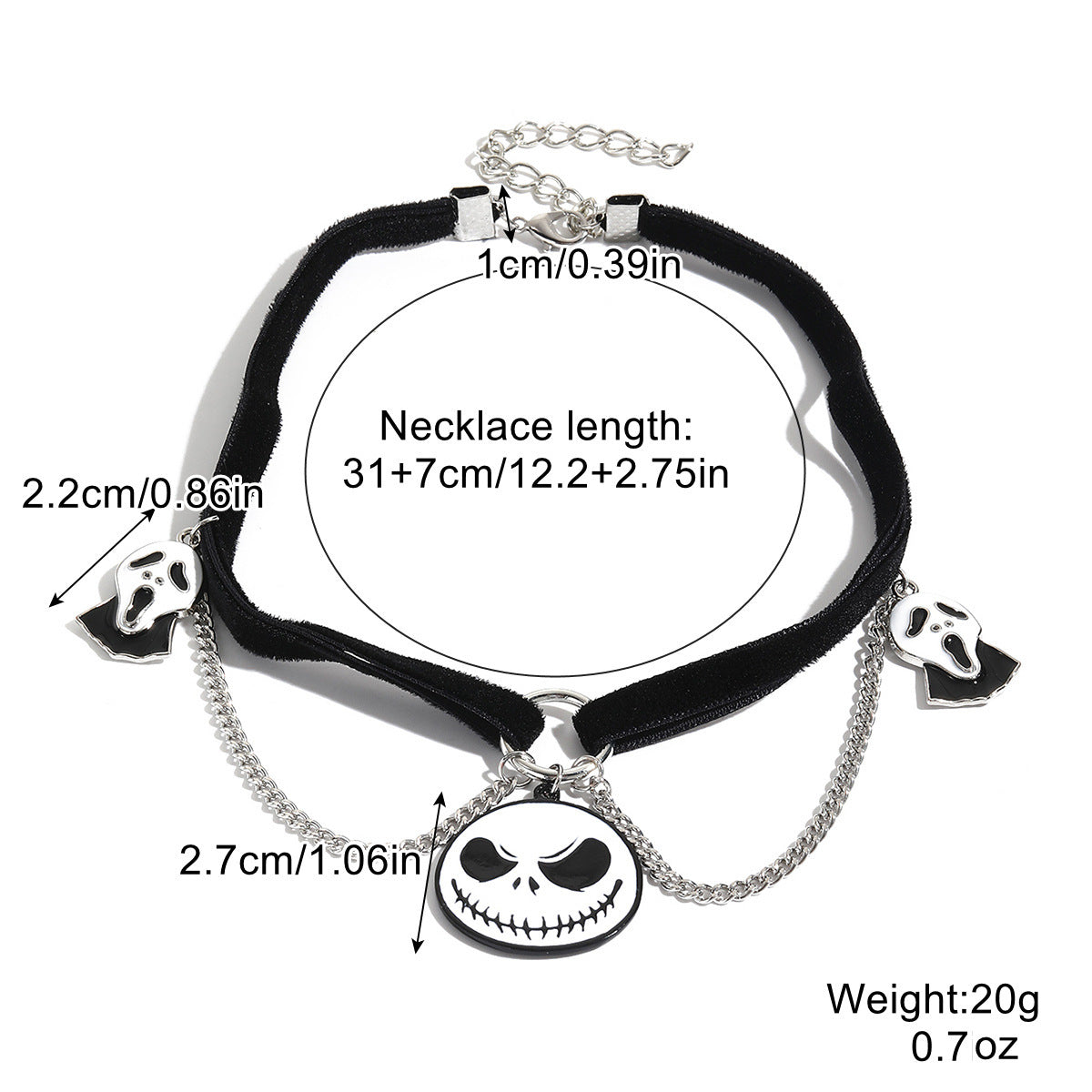 Collar Halloween con Colgante de Murciélago, Calabaza, Fantasma y Araña – Aleación de Zinc Galvanizada
