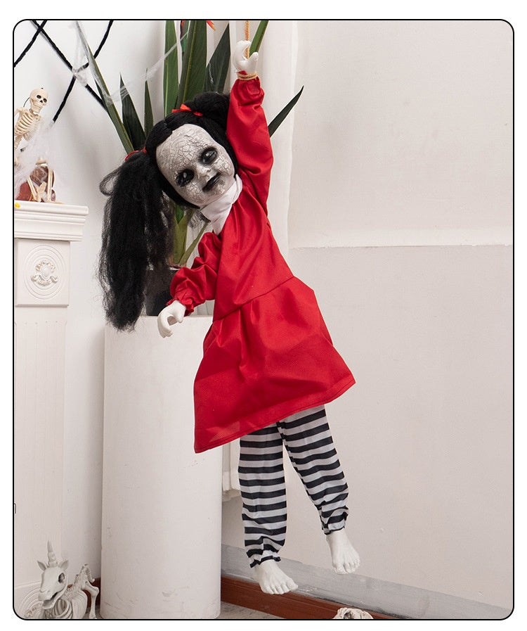 Fantasma Colgante “Niña Roja” – Decoración de Halloween con Brazos Móviles