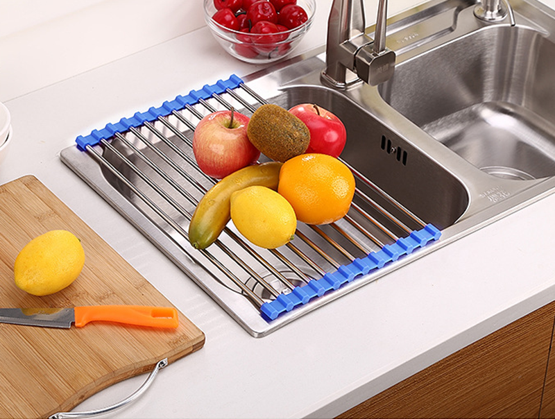 Escurreplatos plegable de acero inoxidable — Soporte para fregadero