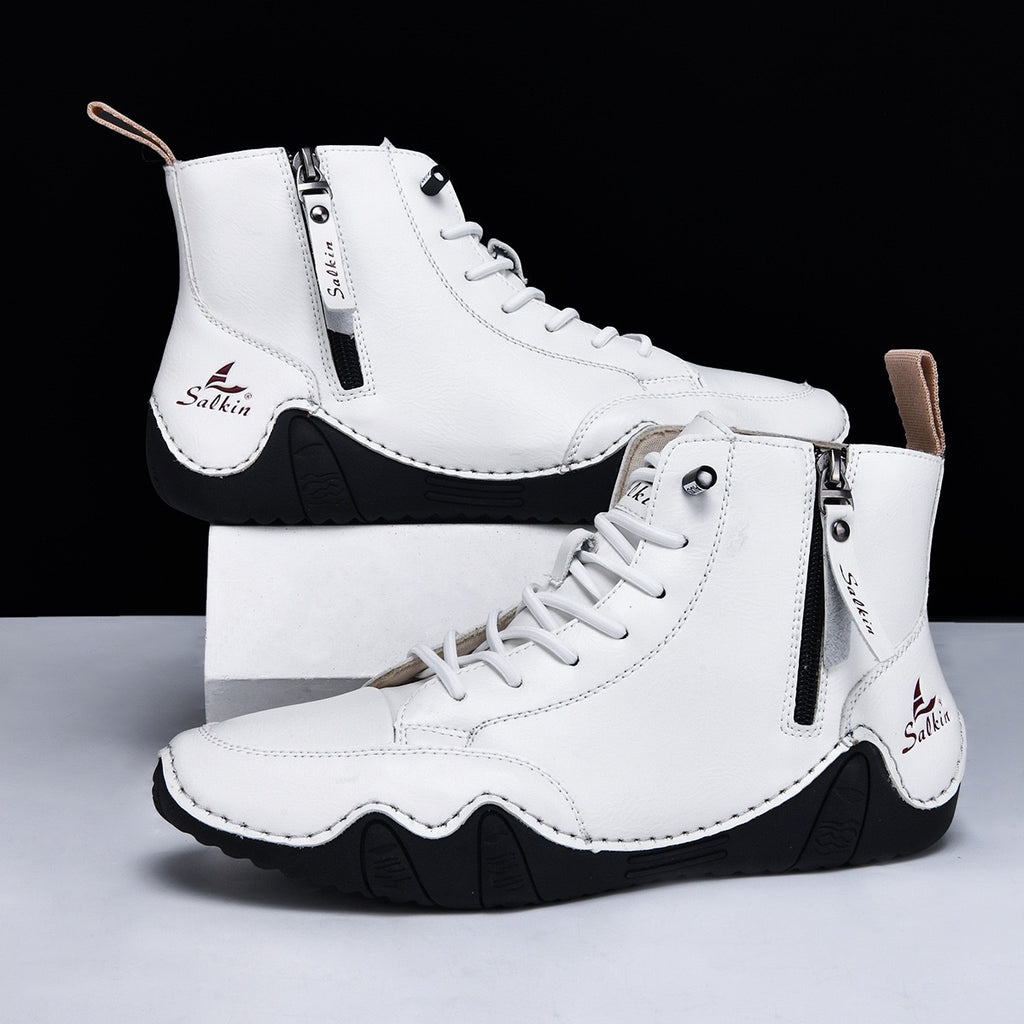 Botines altos de hombre en piel sintética — Estilo Martin artesanal con cremallera lateral