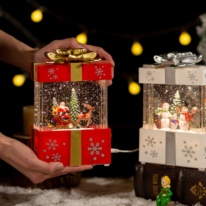 Lámpara decorativa navideña LED cálida con bola de cristal y caja de regalo con música integrada para interiores