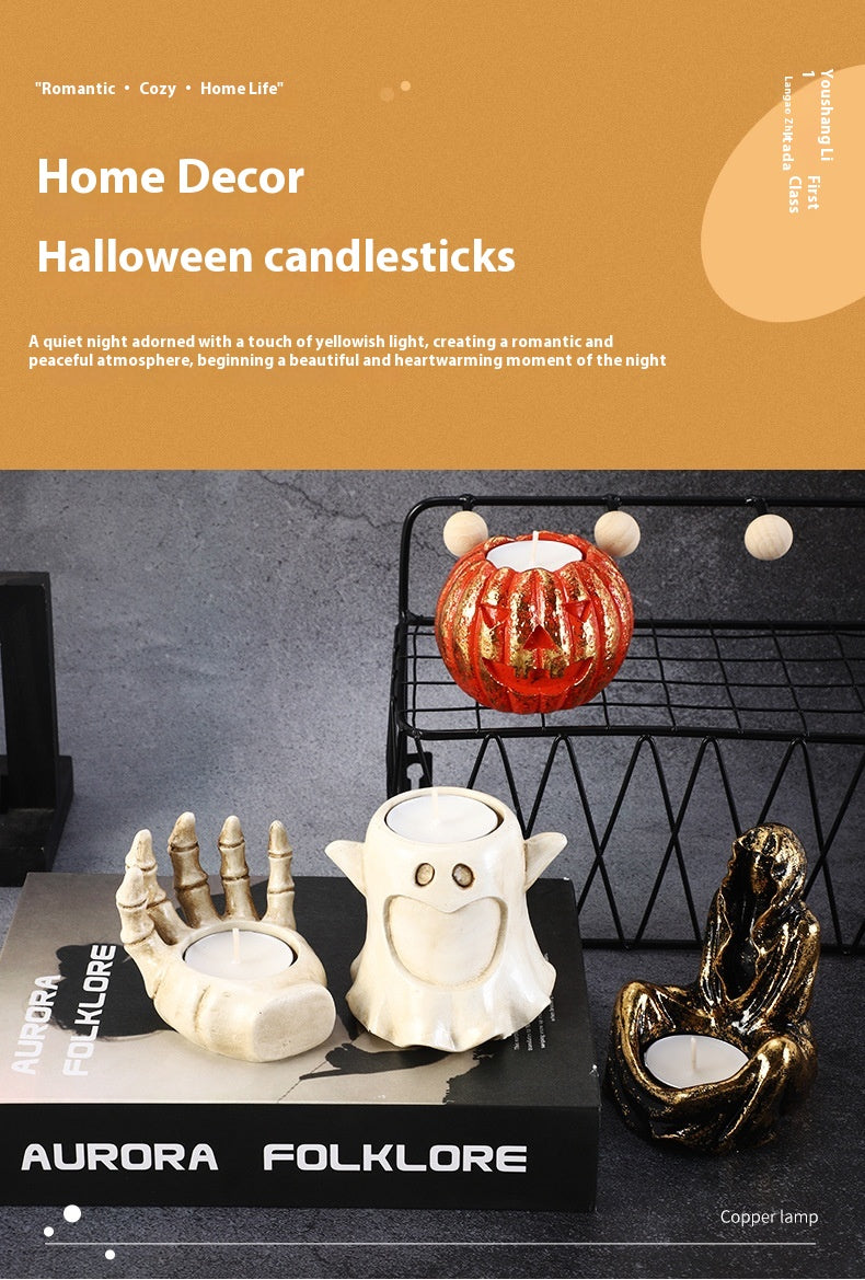 Candelabro Calabaza de Halloween – Decoración de Resina Artesanal