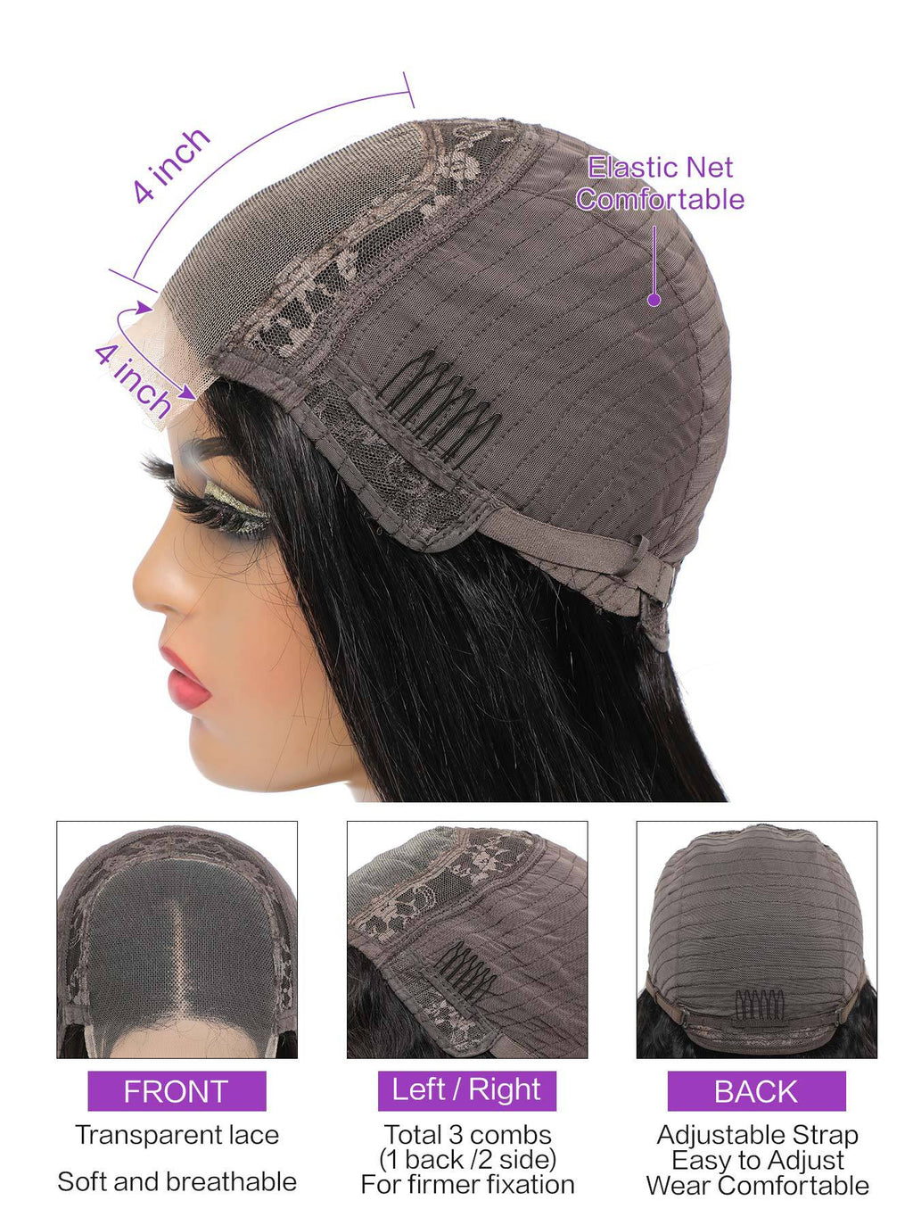 Peluca frontal de encaje de cabello humano 100 % natural con ondas suaves