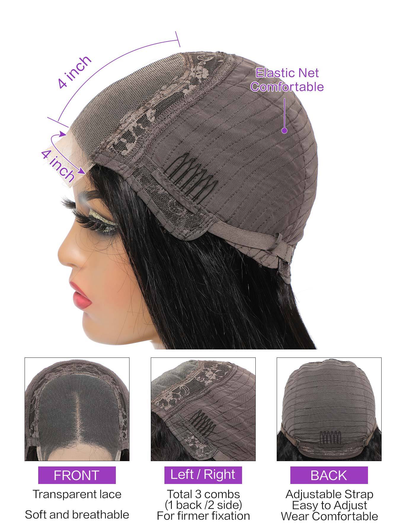 Peluca frontal de encaje de cabello humano 100 % natural con ondas suaves