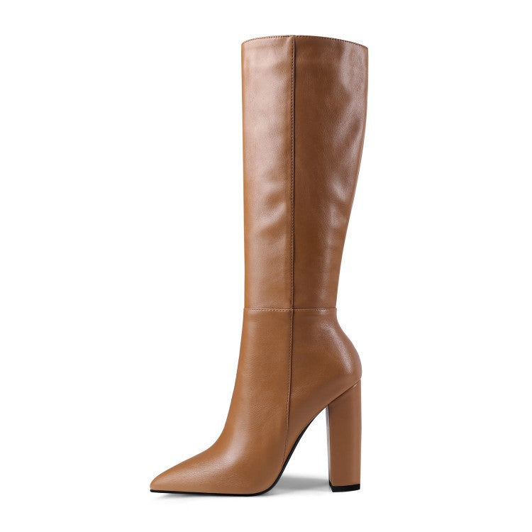 Botas de Tacón Grueso con Punta para Mujer – Otoño e Invierno