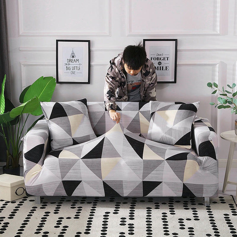 funda elástica para sofá de poliéster y elastano con diseño geométrico y ajuste completo para proteger muebles