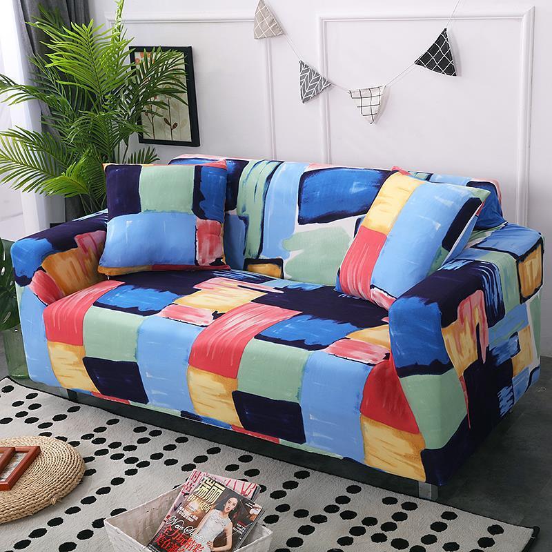 funda elástica para sofá de poliéster y elastano con diseño geométrico y ajuste completo para proteger muebles