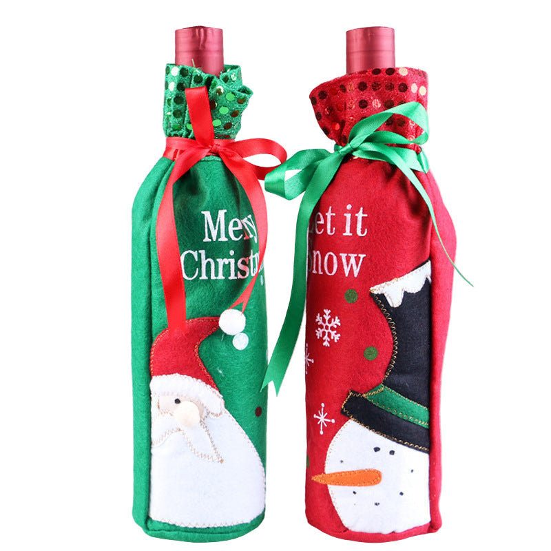 funda navideña de tela lavable para botella de vino roja y verde adaptable a tamaño estándar