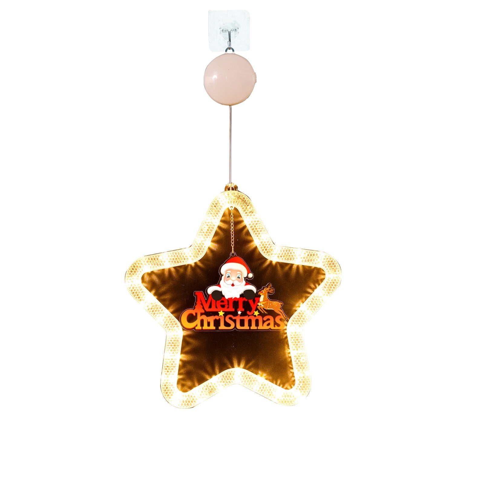 lámpara LED colgante navideña en forma de estrella con luz cálida y gancho adhesivo para ventanas y puertas