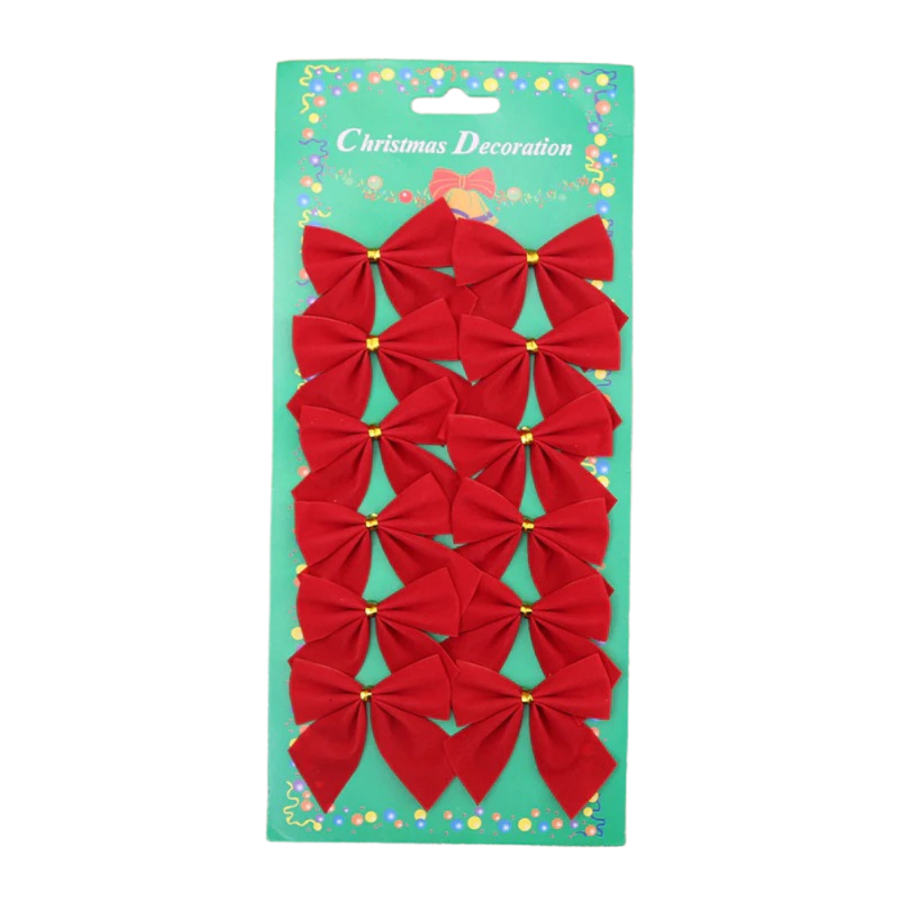 lazo decorativo navideño de poliéster con acabado brillante en tonos rojo, dorado o plateado para árboles y regalos