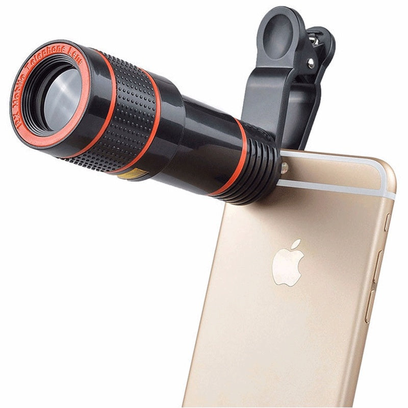 lente teleobjetivo 12x para teléfonos con clip universal y zoom óptico de alta definición