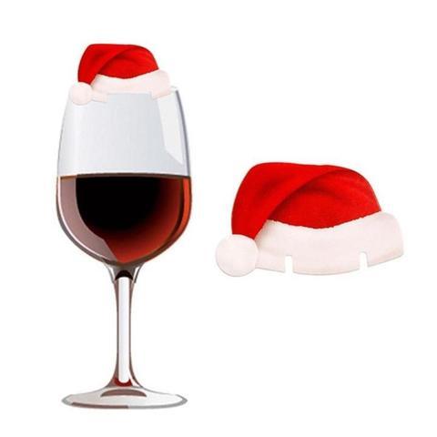 set de 10 mini gorros de Papá Noel rojos para decorar copas de vino o champán en tela no tejida
