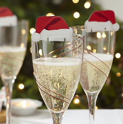 set de 10 mini gorros de Papá Noel rojos para decorar copas de vino o champán en tela no tejida