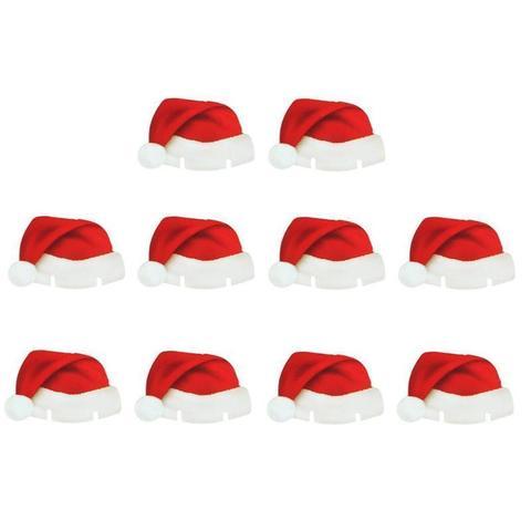 set de 10 mini gorros de Papá Noel rojos para decorar copas de vino o champán en tela no tejida