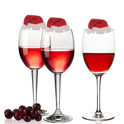 set de 10 mini gorros de Papá Noel rojos para decorar copas de vino o champán en tela no tejida