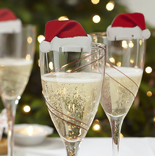 set de 10 mini gorros de Papá Noel rojos para decorar copas de vino o champán en tela no tejida