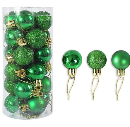 set de 24 bolas navideñas de 3 cm en plástico galvanizado con acabado brillante y mate para decorar árbol de Navidad