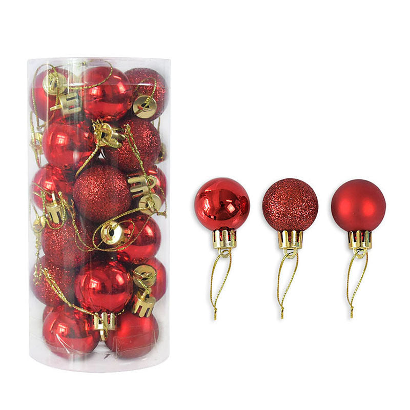 set de 24 bolas navideñas de 3 cm en plástico galvanizado con acabado brillante y mate para decorar árbol de Navidad
