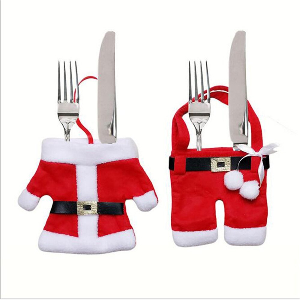 set navideño de cubiertos en tela no tejida con diseño de ropa de Papá Noel para decoración de mesa